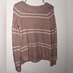 SO Mauve Pink Striped Crewneck Sweater